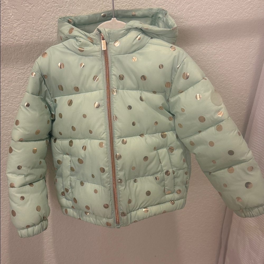 Mint Green Polka Dot Kids Puffer Jacket